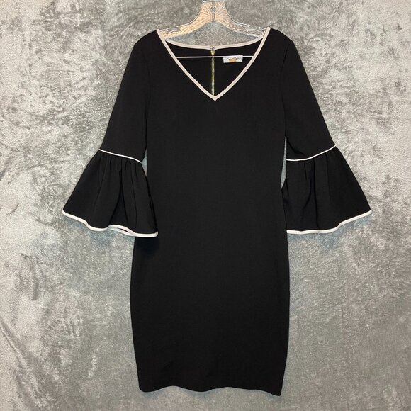 Calvin Klein Women Classic Minimalist Monogram Sheath Flared Bell Sleeve Dress 8 - Picture 1 of 14